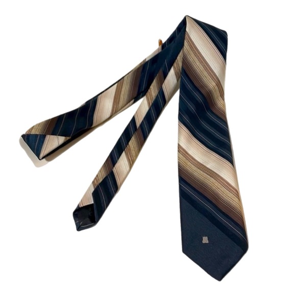 Lanvin Striped Tie in Navy Blue, Cream and Brown - Picture 1 of 4